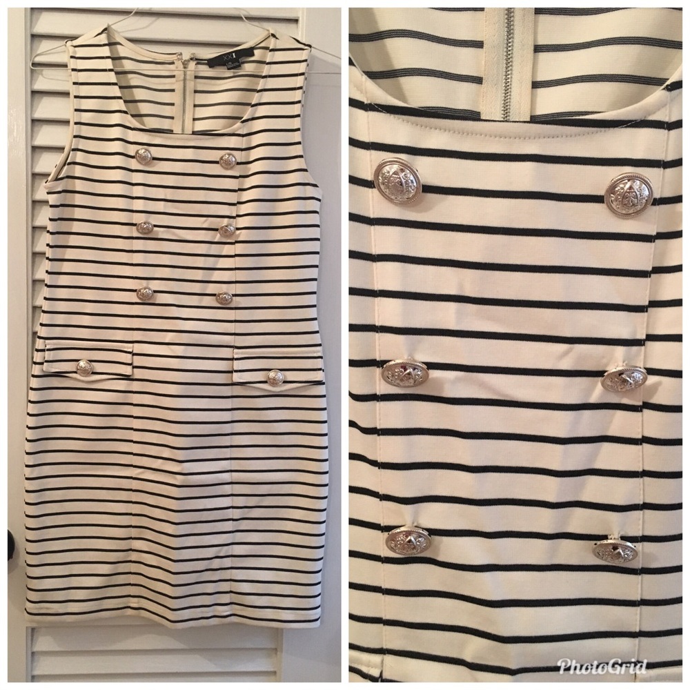 Forever 21 ivory and black striped sailor dress